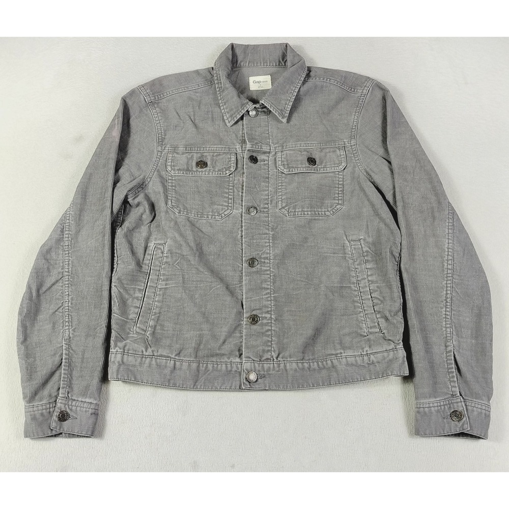 Gap 1969 Corduroy Jacket Mens Small Gray Button Front Trucker Utility Casual